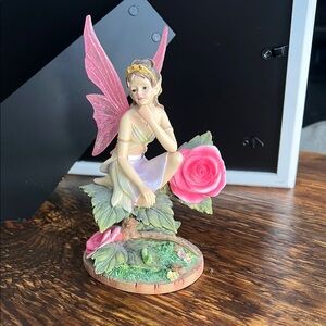 Pink and Green Fairy Sculpture with Rose